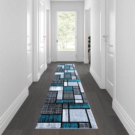 Flash Furniture Turquoise 2' x 11' Color Blocked Indoor Area Rug OKR-RG1110-211-TQ-GG